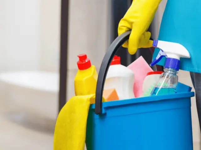 Cleaning Pail with Cleaning Supplies