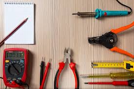 organized power tools on a table 