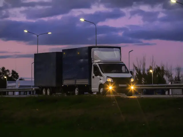 Moving Truck Driving in the Evening