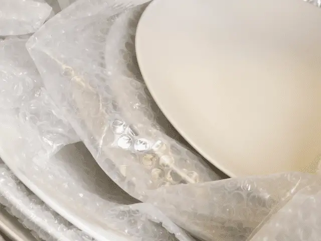 Plates packed in bubble wrap