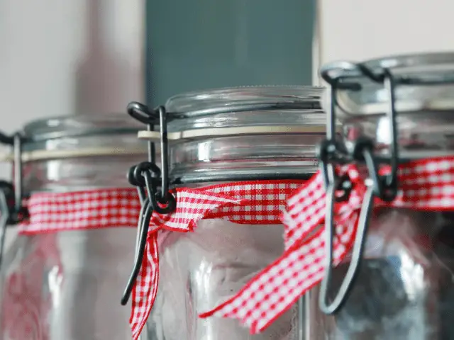 Mason Jars with a Red Ribbon