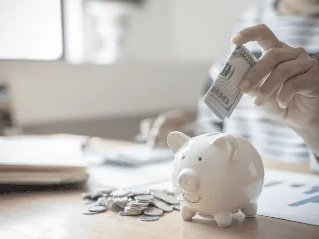 Money Being Put Into a Piggy Bank